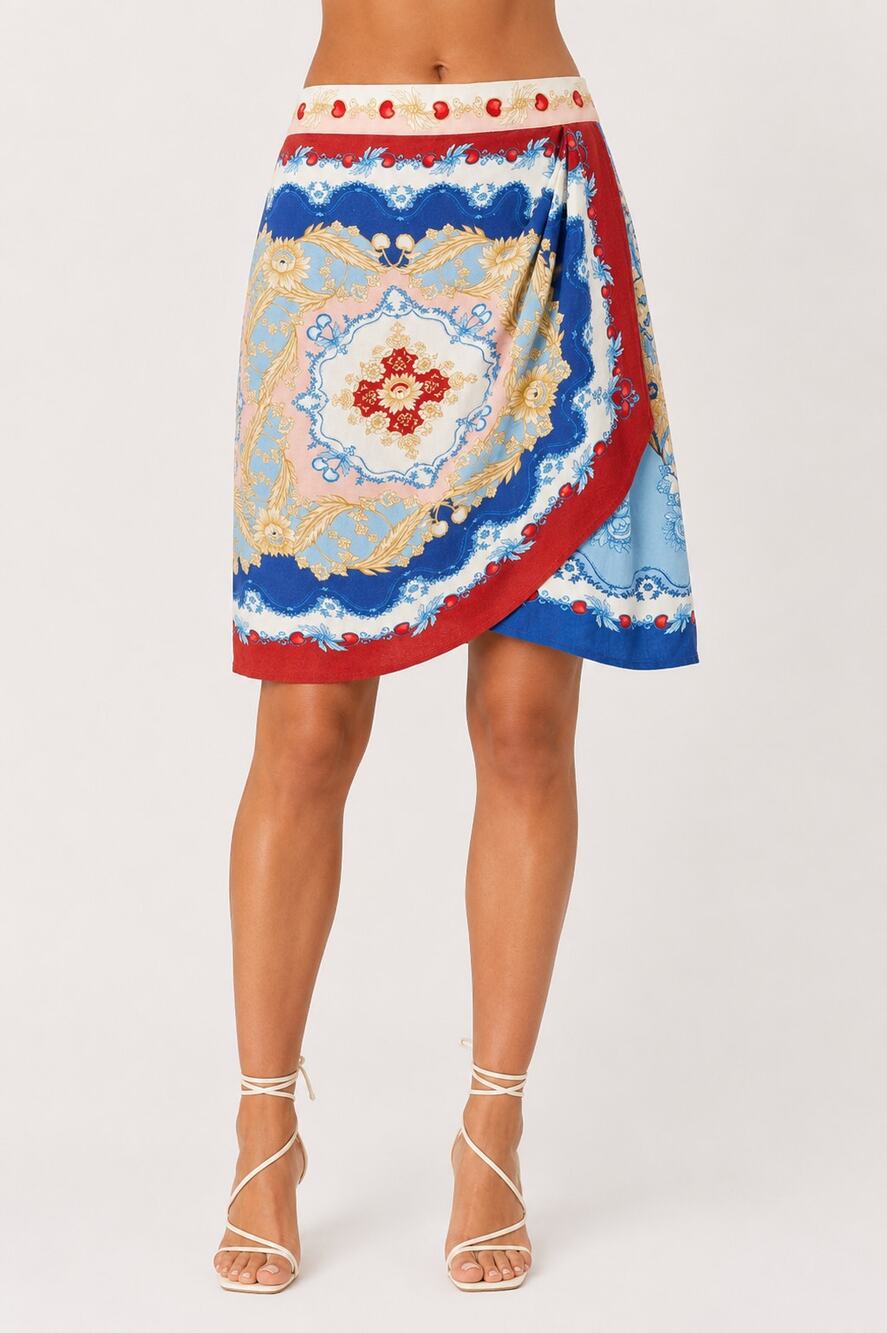 Farm Rio Mixed Cherry Royalty Scarf Mini Skirt Size XS